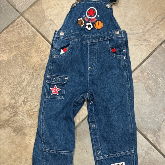 unknown Other - Kids Denim Overalls with Sports Patches “All Star” Size 24 mos